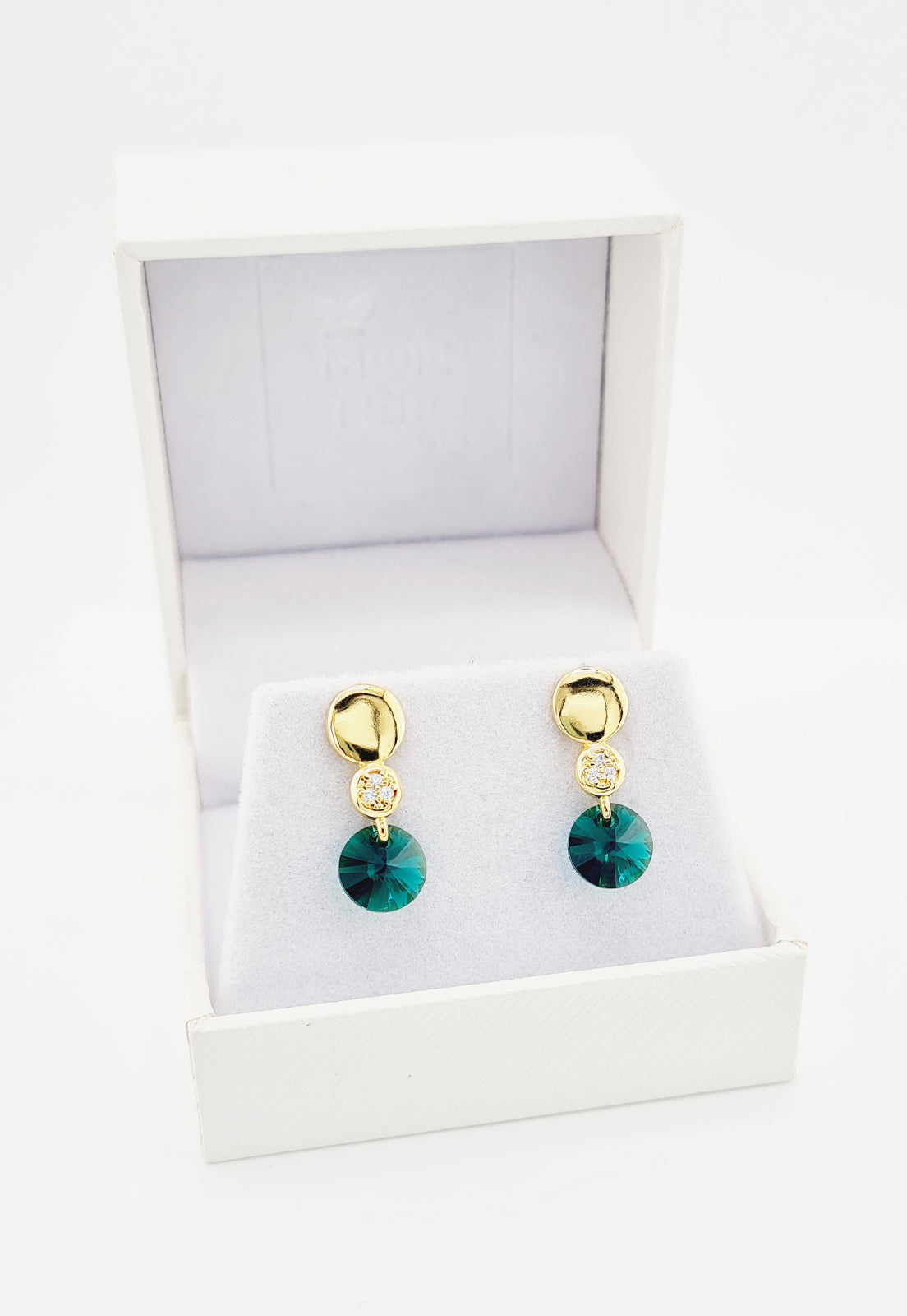 Aros Punto de Luz Gold 24K y Cristal Genuino - Emerald