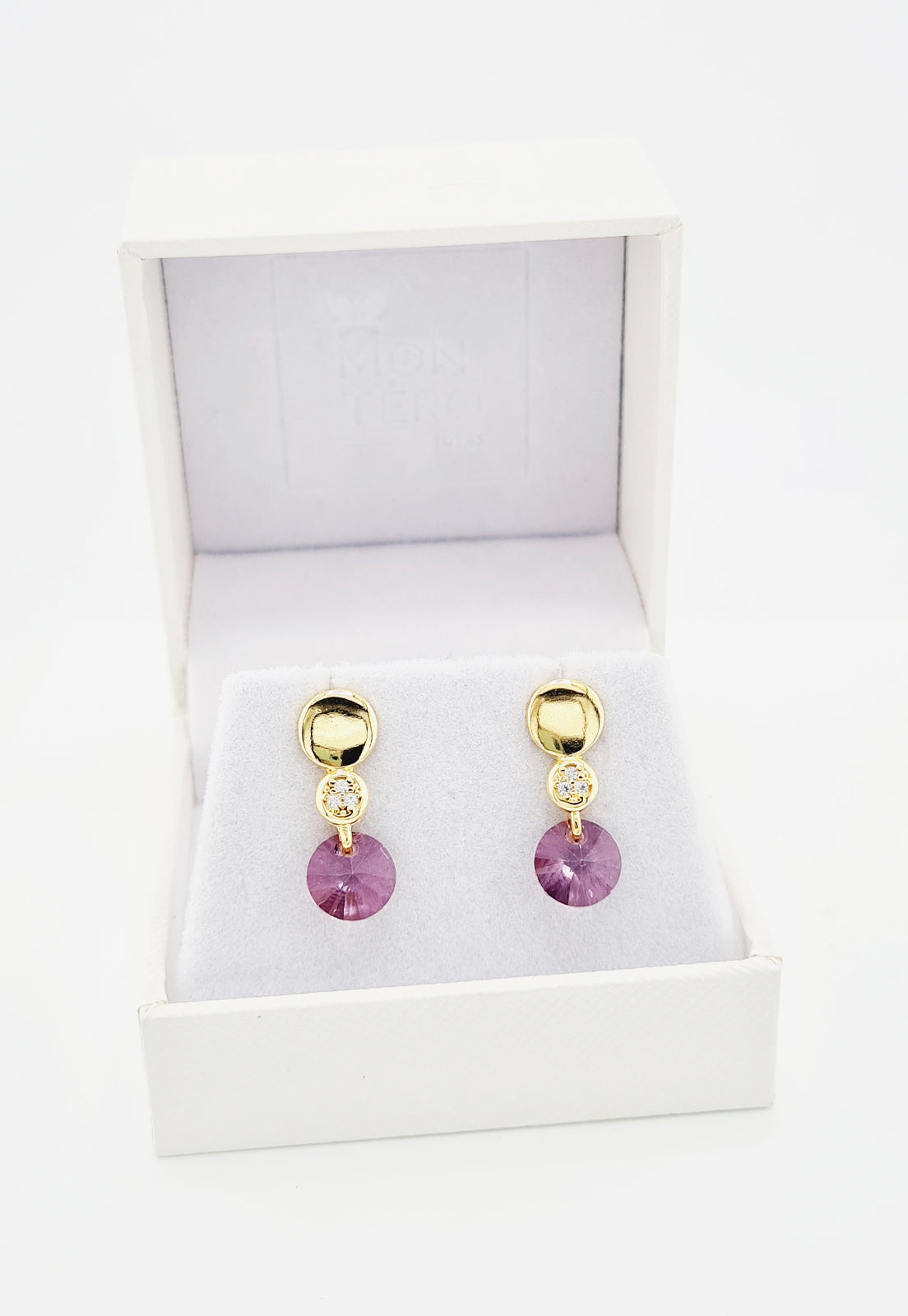 Aros Punto de Luz Gold 24K y Cristal Genuino - Antique Pink