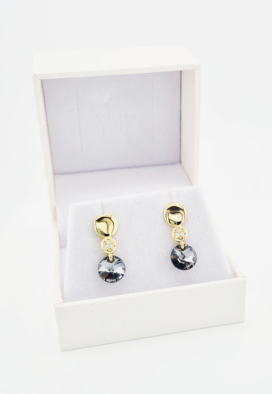 Aros Punto de Luz Gold 24K y Cristal Genuino - Silver Night