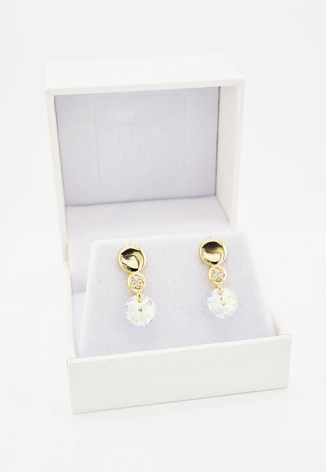Aros Punto de Luz Gold 24K y Cristal Genuino - Aurora Boreal