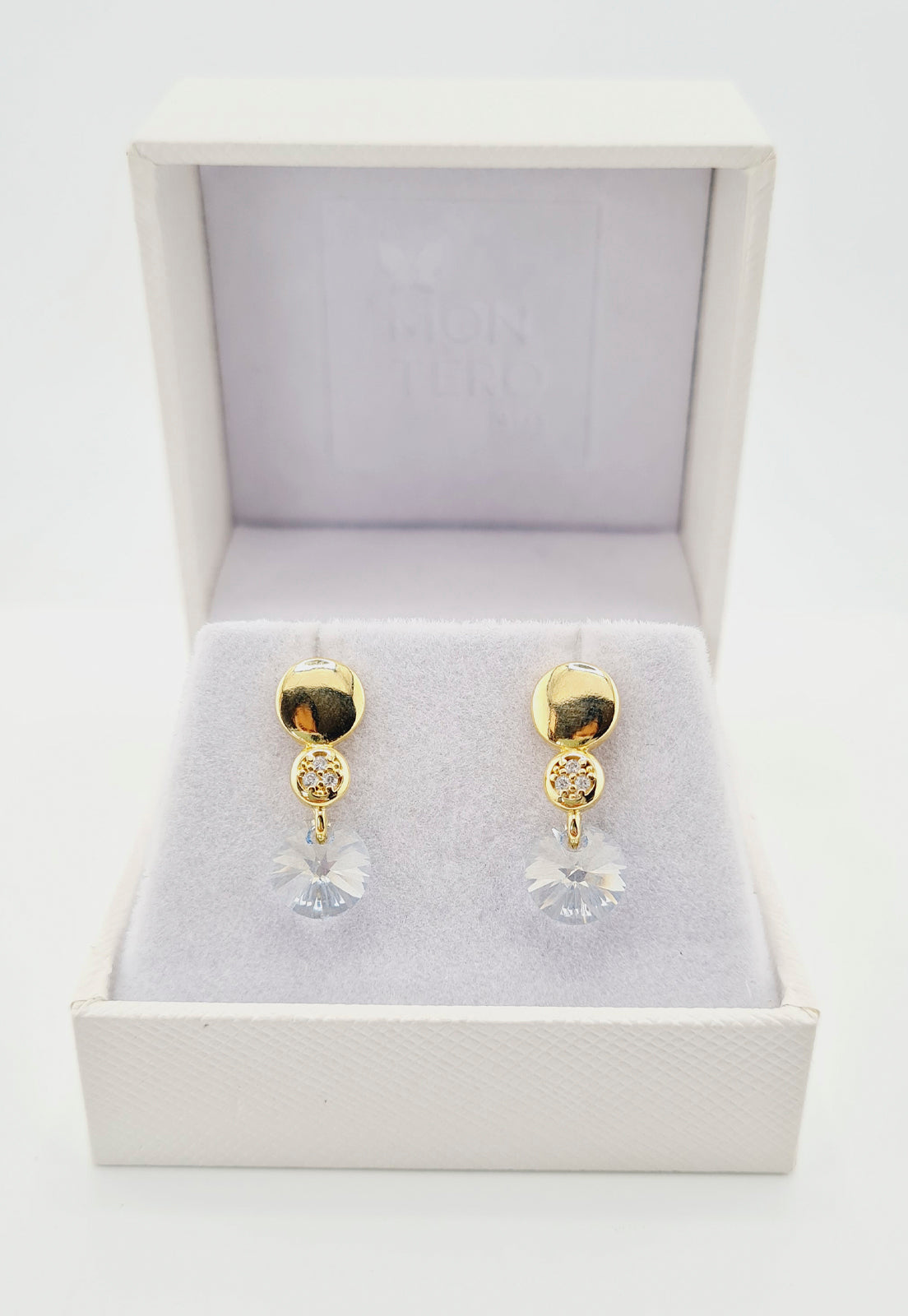 Aros Punto de Luz Gold 24K y Cristal Genuino - Blue Shade