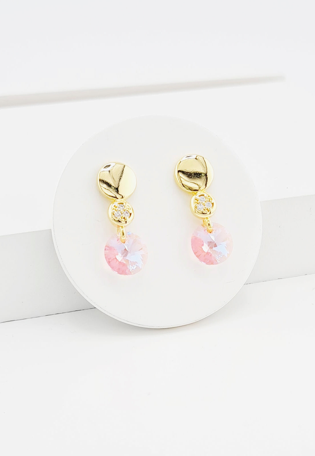 Aros Punto de Luz Gold 24K y Cristal Genuino - Light Rose