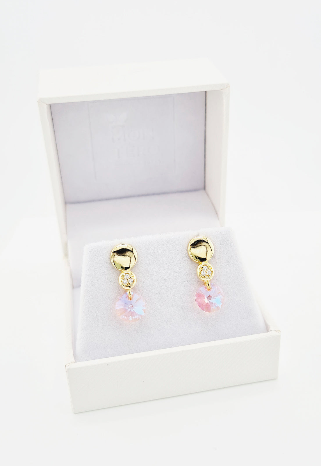 Aros Punto de Luz Gold 24K y Cristal Genuino - Light Rose