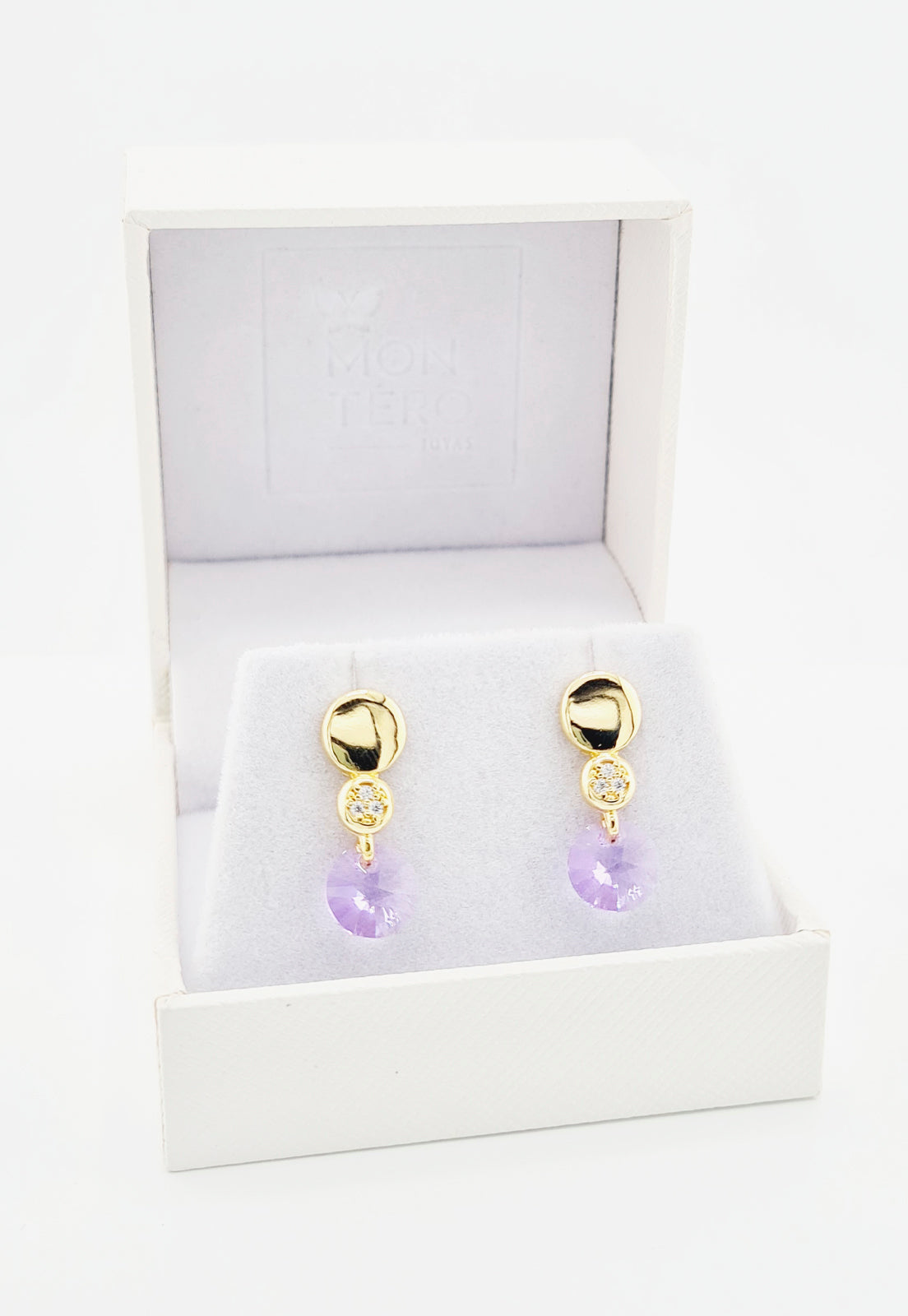 Aros Punto de Luz Gold 24K y Cristal Genuino - Turquesa