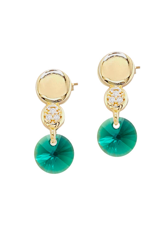 Aros Punto de Luz Gold 24K y Cristal Genuino - Emerald