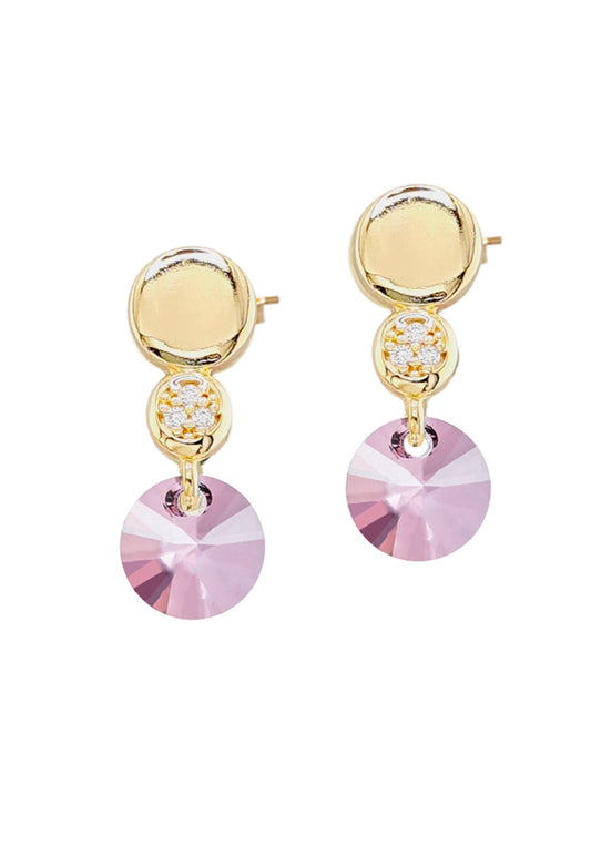 Aros Punto de Luz Gold 24K y Cristal Genuino - Antique Pink