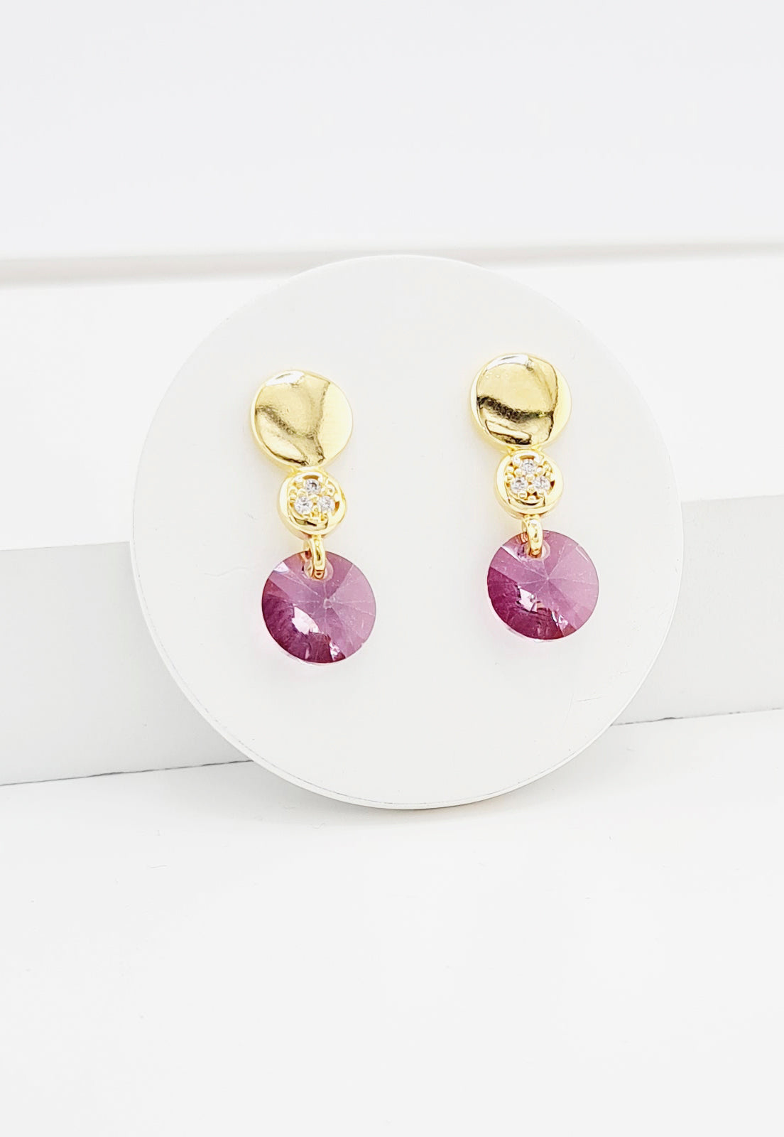 Aros Punto de Luz Gold 24K y Cristal Genuino - Antique Pink