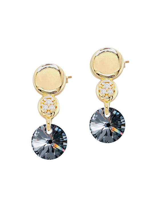 Aros Punto de Luz Gold 24K y Cristal Genuino - Silver Night