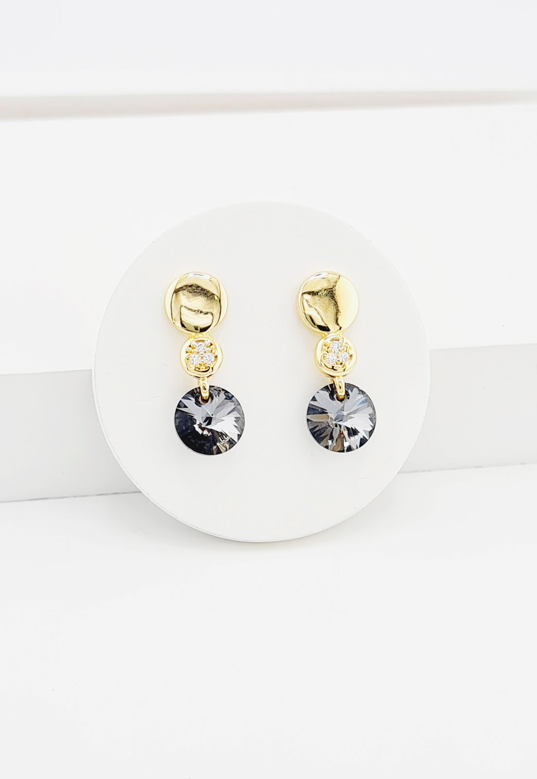 Aros Punto de Luz Gold 24K y Cristal Genuino - Silver Night