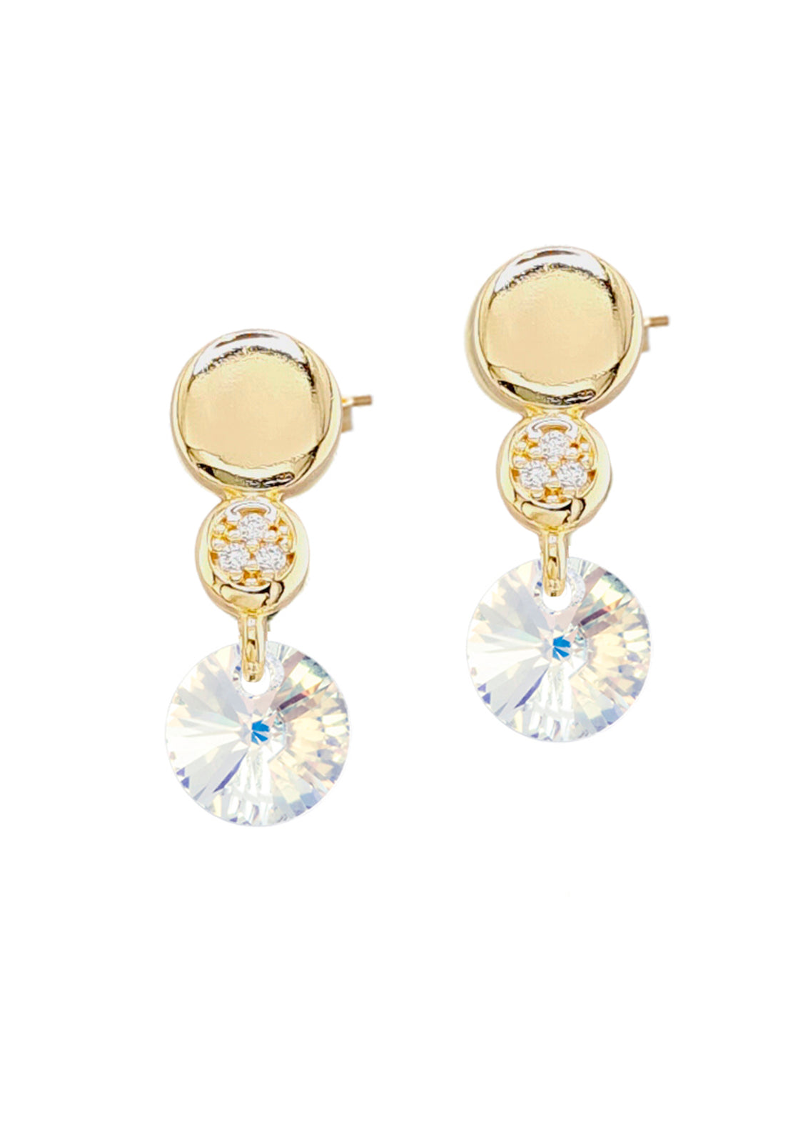 Aros Punto de Luz Gold 24K y Cristal Genuino - Aurora Boreal