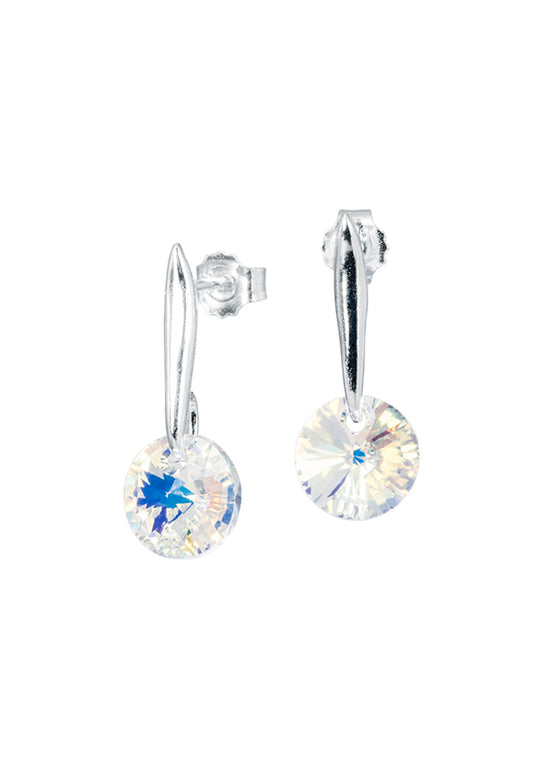 Aros Punto de Luz Plata Italiana 925 y Cristal Genuino - Aurora Boreal