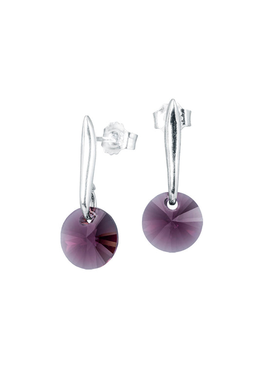 Aros Punto de Luz Plata Italiana 925 y Cristal Genuino - Antique Pink