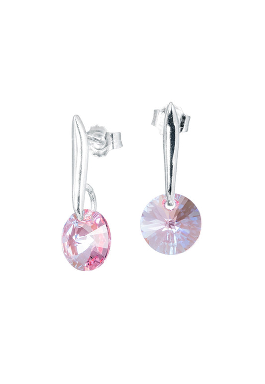 Aros Punto de Luz Plata Italiana 925 y Cristal Genuino - Light Rose