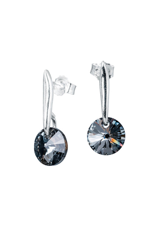 Aros Punto de Luz Plata Italiana 925 y Cristal Genuino - Silver Night