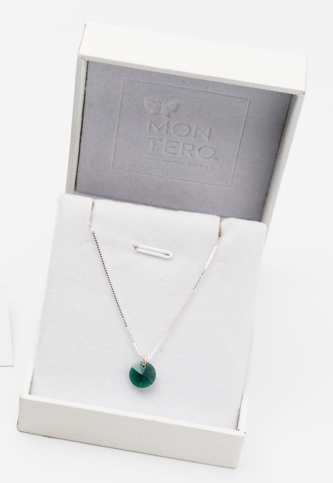 Collar Punto de Luz Plata Italiana 925 y Cristal Genuino - Emerald
