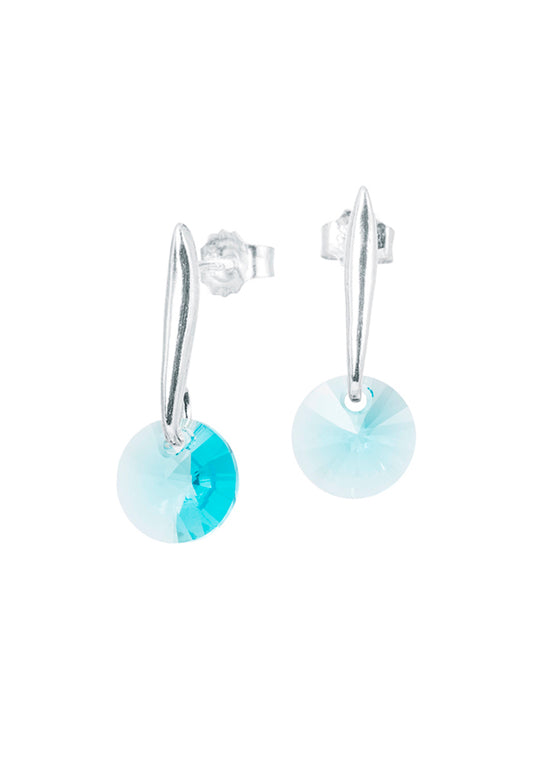Aros Punto de Luz Plata Italiana 925 y Cristal Genuino - Turquesa