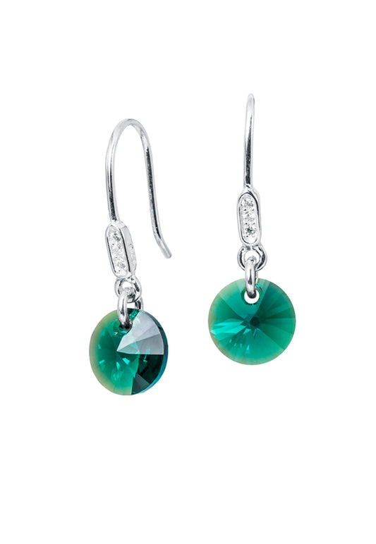 Aros Punto de Luz Circón Plata Italiana 925 y Cristal Genuino - Emerald