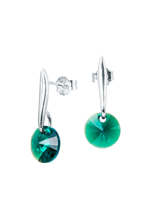 Aros Punto de Luz Plata Italiana 925 y Cristal Genuino - Esmerald