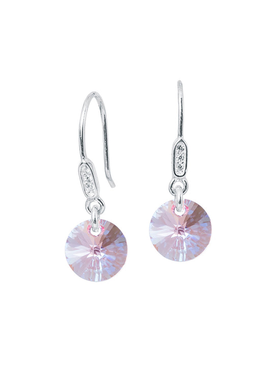 Aros Punto de Luz Circón Plata Italiana 925 y Cristal Genuino - Light Rose