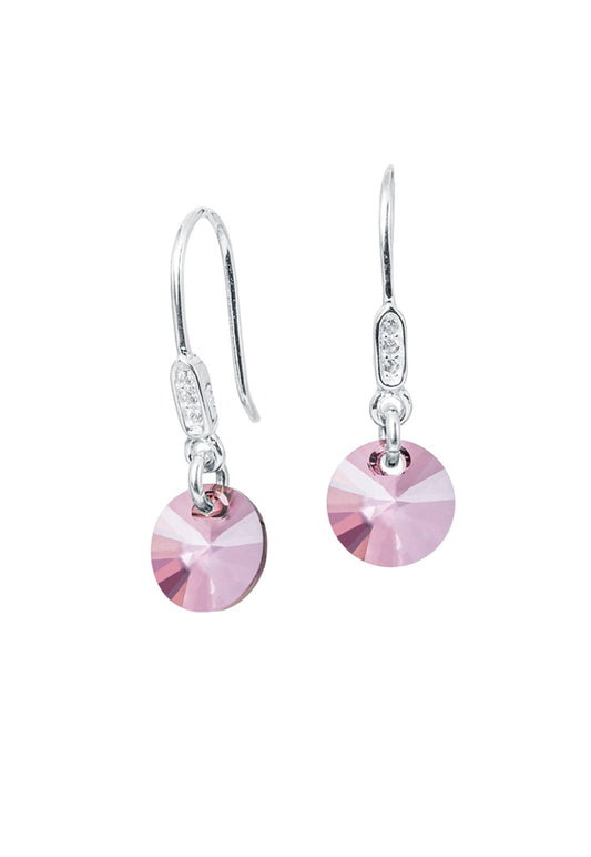 Aros Punto de Luz Circón Plata Italiana 925 y Cristal Genuino - Antique Pink