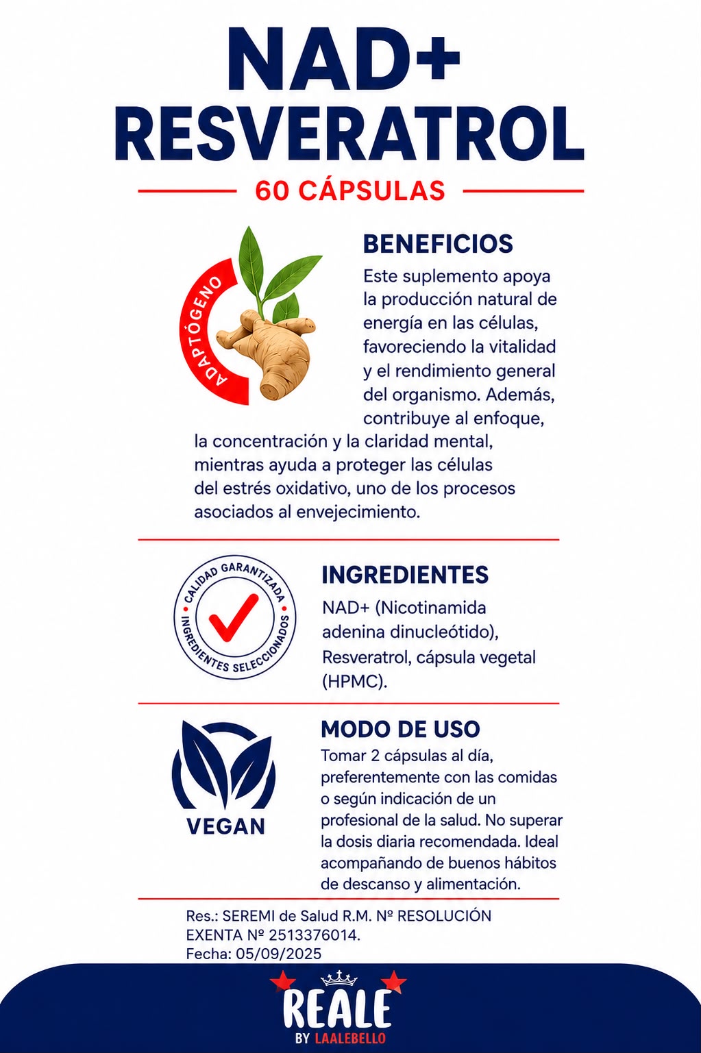 NAD+ Resveratrol 60 cápsulas